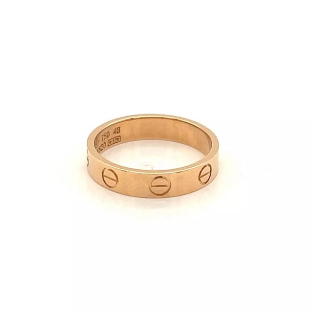 Contemporary Cartier Mini Love 18k Pink Gold Wedding Band Ring W/Cert - Size 4.5 For Sale - Image 3 of 5