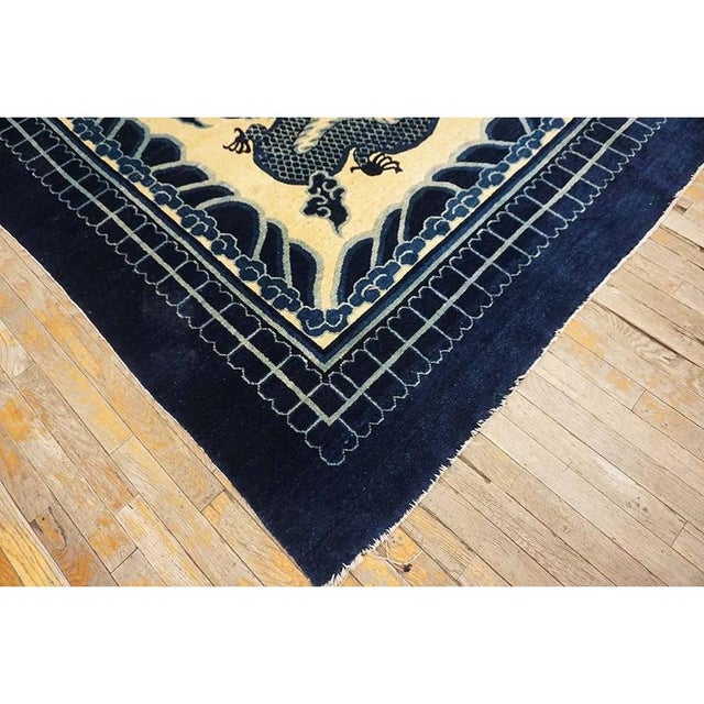 Late 19th Century 1890s Ivory and Blue Antique Cloud Band Design Chinese Dragon Peking Rug For Sale - Image 5 of 9