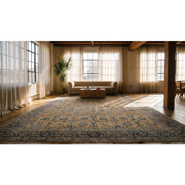 Antique Beautiful Fine Large Size Tan-Beige Ground Color Persian Kerman Rug For Sale - Image 9 of 10
