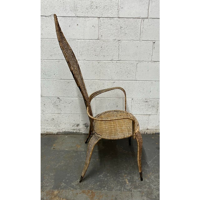 Vintage Attributed Danny Ho Fong & Miller Fong for Tropi-Cal Mid-Century Modern High-Back Wicker Accent Chair For Sale In New York - Image 6 of 9