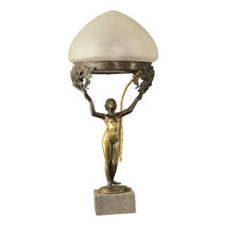 Antique Art Nouveau Table Lamp in Patinated Bronze, 1890s For Sale