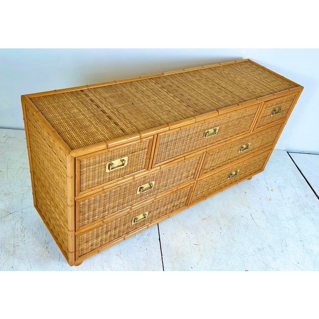 Vintage Campaign Style Faux Bamboo Wicker Chest of Drawers For Sale In Tampa - Image 6 of 12