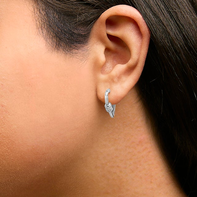 10K White Gold 3/8 Cttw Lab Grown Diamond Heart Shaped Huggie Hoop Earrings For Sale - Image 4 of 5