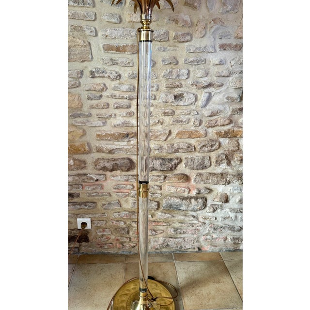 Vintage Acrylic Glass and Brass Floor Lamp from Maison Roméo, 1970s For Sale - Image 15 of 18