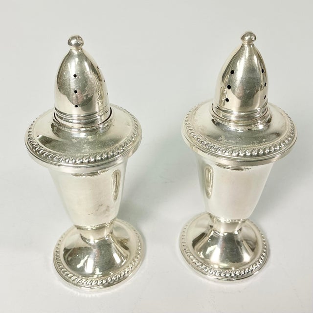 Silver Vintage Hollywood Regency Chippendale Sterling Weighted Salt & Pepper Shakers - A Pair. For Sale - Image 8 of 9