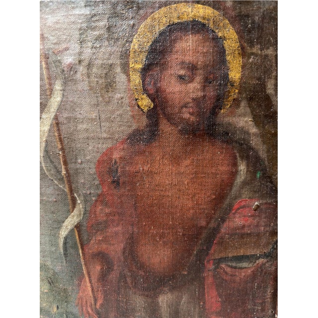 Antique 18th C Religious Oil Painting of Is Saint John the Baptist For Sale - Image 4 of 4
