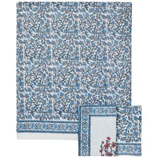 Indian Anna Twin-XL Bed Blue Flat Sheet For Sale - Image 3 of 6