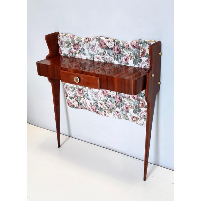 Vintage Italian Console Table in Ebonized Beech and Rose-Patterned Fabric, 1950s For Sale - Image 11 of 11