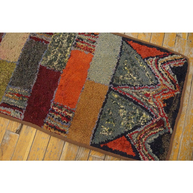 Excellent Multi Color Ground With Rectangular Details in a Geometric Design Vintage American Hooked Rug For Sale In New York - Image 6 of 13
