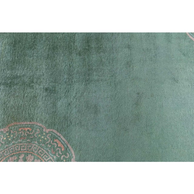 Doris Leslie Blau Vintage Chinese Art Deco Geometric Teal Hand-Knotted Carpet For Sale - Image 4 of 8