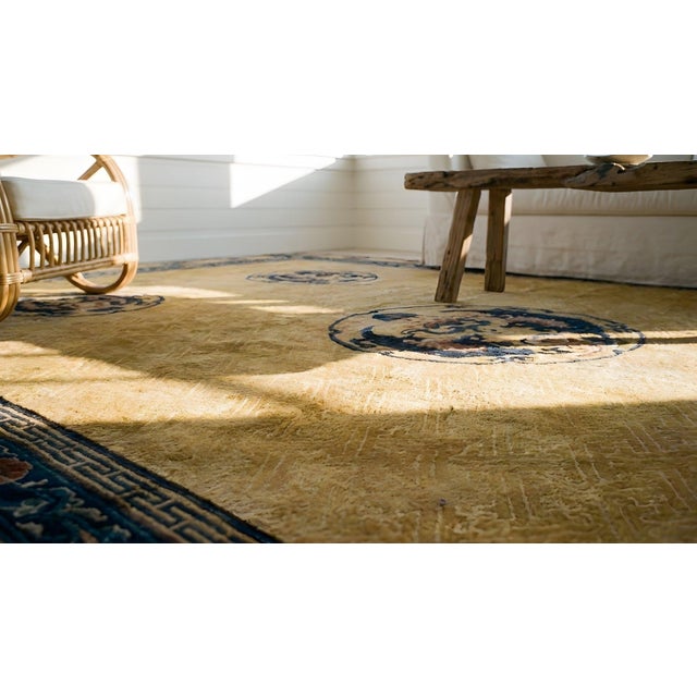 Amazing Beige and Blue Color With Dragon Design Antique Chinese Rug For Sale - Image 11 of 11