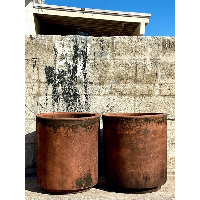 Vintage Terracotta Cylinder Planters -Pair For Sale - Image 4 of 8