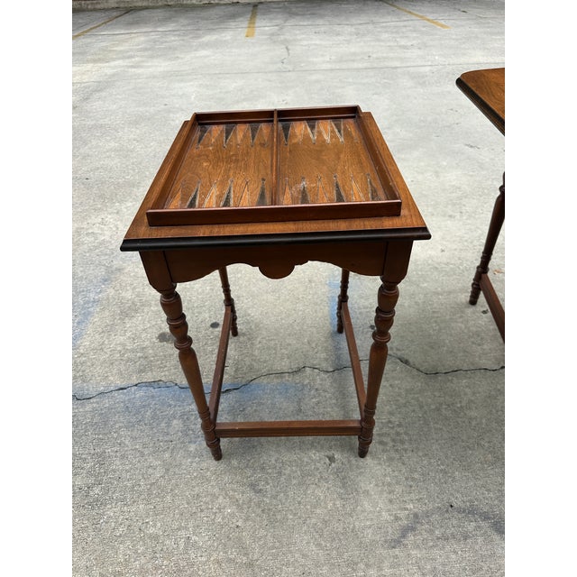 Brown Pair of 1970s Wooden Carved Nesting Game Tables With Flip-Up Sides For Sale - Image 8 of 12