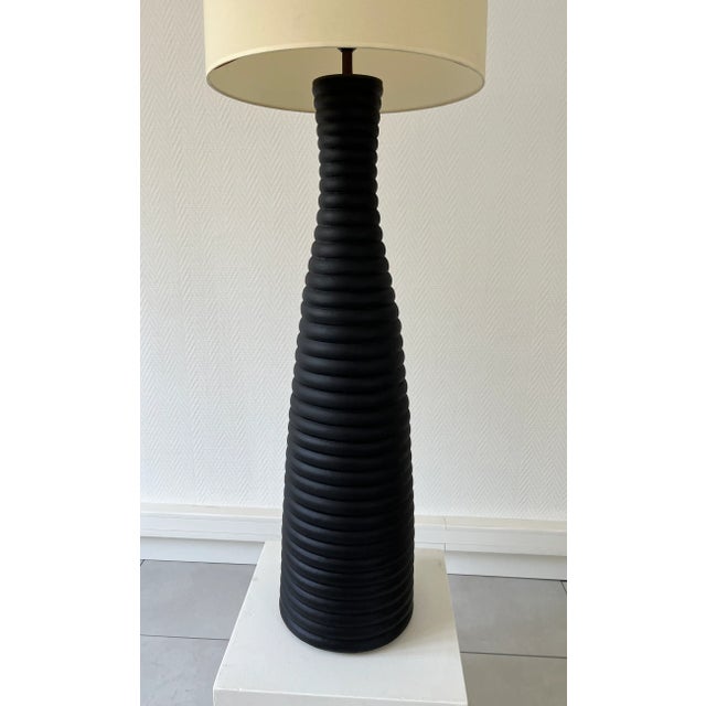 Large Black Ceramic Table Lamp, 1990 For Sale - Image 4 of 7