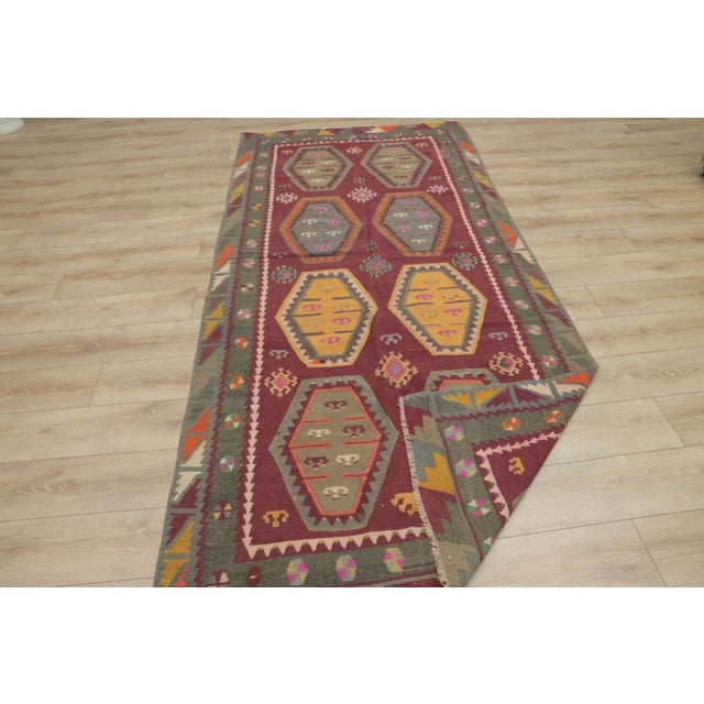 Textile 1970s Tribal Red Gray Kilim For Sale - Image 7 of 13