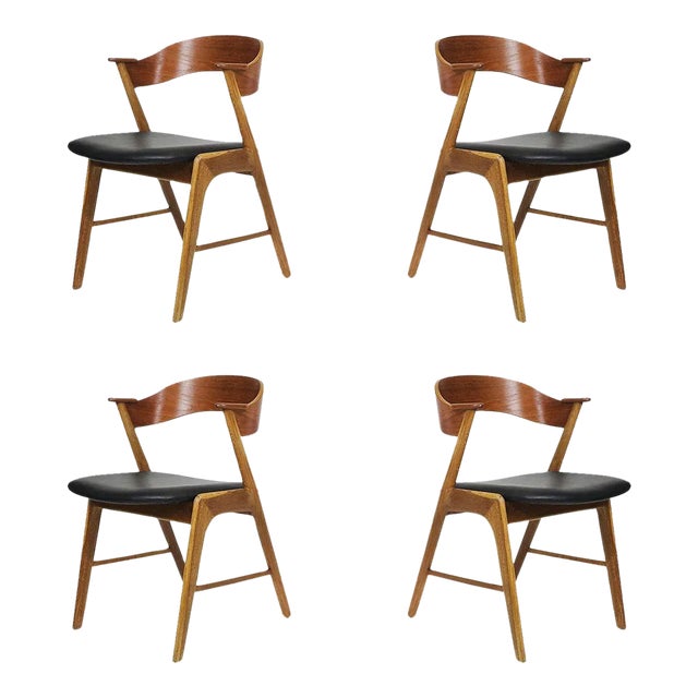 Vintage Kai Kristiansen Oak and Teak Curved Back Dining Chairs- Set of 4 For Sale