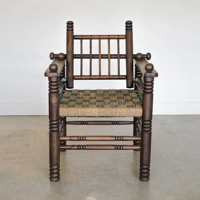 French Pair of 1940s Oak and Woven Lounge Chairs by Charles Dudouyt For Sale - Image 3 of 12