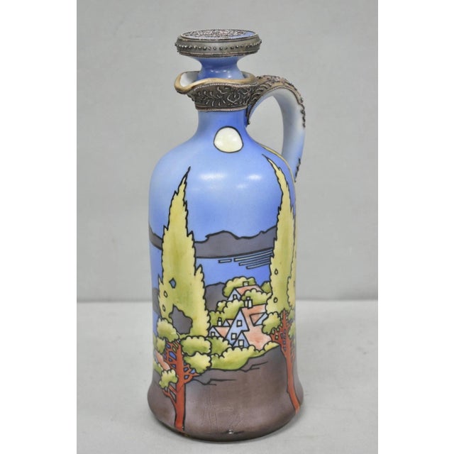 Antique Nippon Hand Painted Blue Halloween Pattern Porcelain Wine Jug W/ Cork For Sale - Image 9 of 18