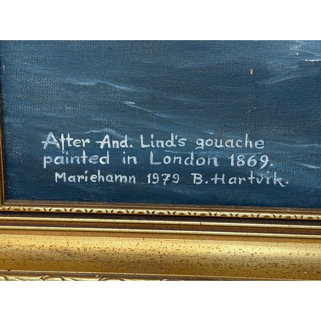 1970s Vintage Maritime Oil Painting of “Britannia of Åland” – Scandinavian Ship Portrait, Baltic Barque, Signed Hartvik After Lind For Sale - Image 5 of 18