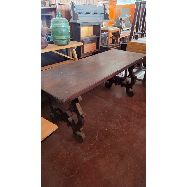 Brown Rustic Handcrafted Chestnut Lyre Table, 1980s For Sale - Image 8 of 10