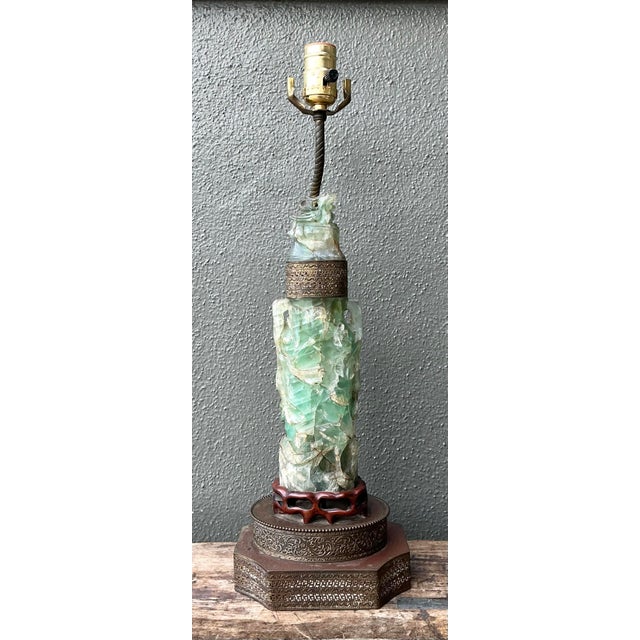 Vintage Asian Carved Jadite Lamp For Sale - Image 9 of 12