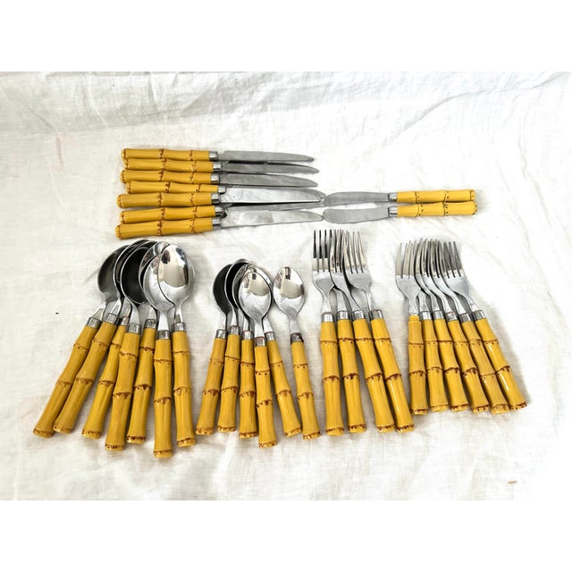 Chinoiserie Vintage 32 Piece Faux Bamboo Flatware Set For Sale - Image 3 of 6