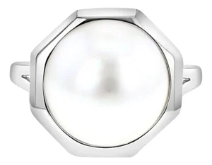 13MM Octagon Shaped Mabe Pearl Ring 14k White Gold, Size 4