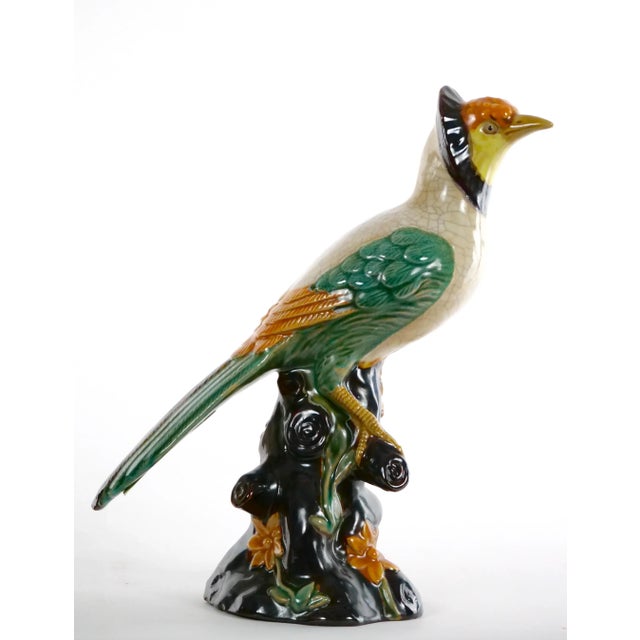 Ceramic Large Pair English Glazed Porcelain / Terracotta Birds Statues For Sale - Image 7 of 13