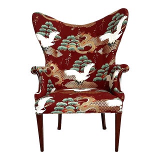 1930s Newly Reupholstered Chinoiserie Classic Butterfly Wingback Armchair For Sale