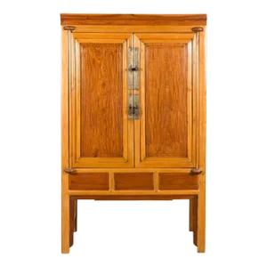 Mid 19th Century Chinese Qing Dynasty Ningbo Cypress & Rosewood Cabinet with Brass Hardware