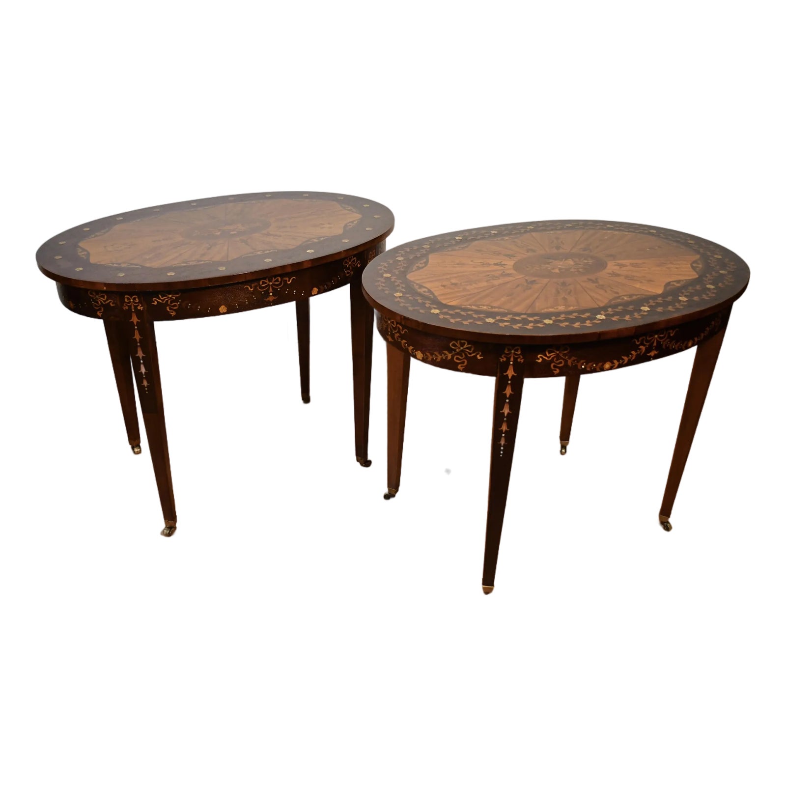 1890s Antique English Mahogany Satinwood & Mother of Pearl Pair of ...