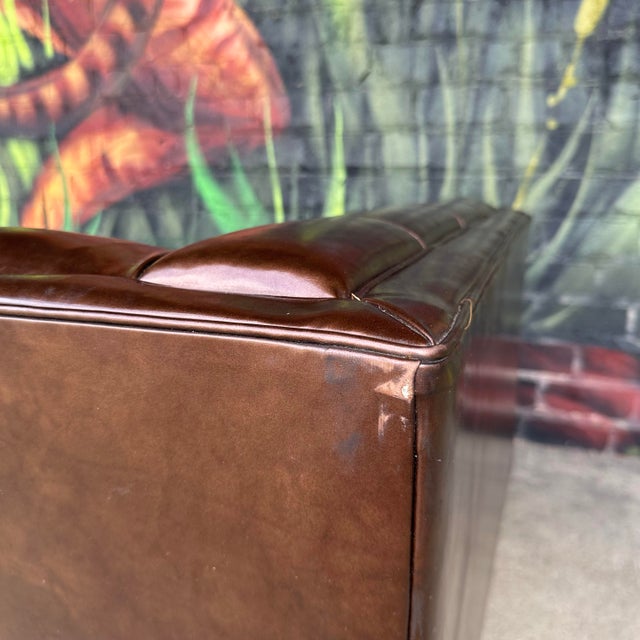 Midcentury Modern Matallic Brown Tufted Vinyl Sofa Wood and Chrome Legs For Sale - Image 10 of 12