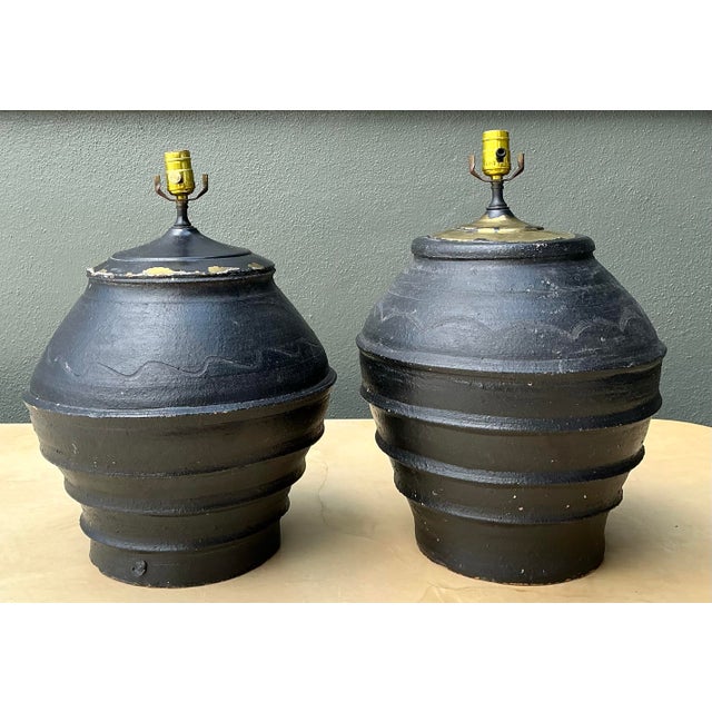 Vintage Greek Painted Terracotta Lamps - A Pair For Sale - Image 9 of 12