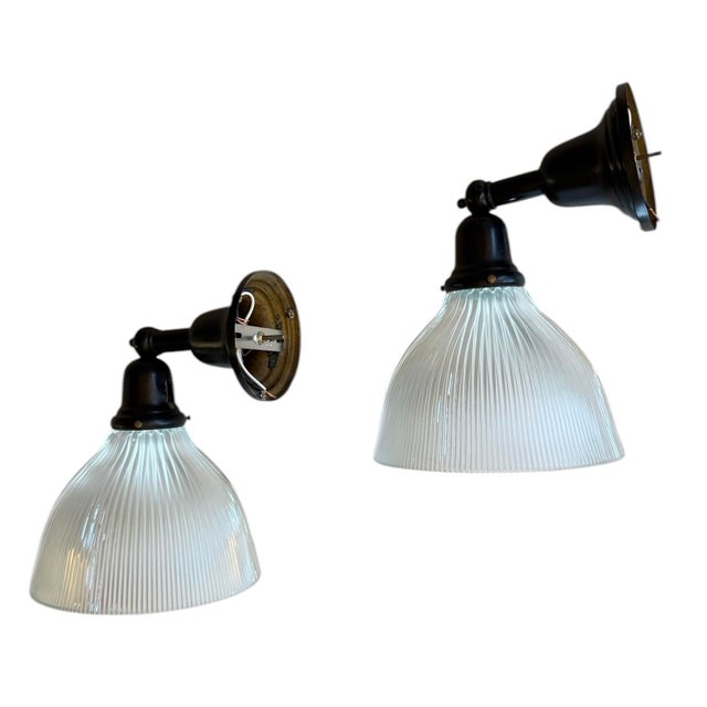 Mid-Century Modern 1920s Large Signed Holophane Wall Sconces - a Pair For Sale - Image 3 of 10