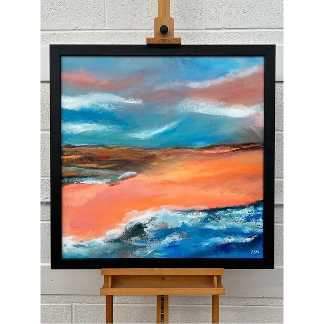 Textile Orange & Blue Abstract English Moorland Landscape Earthy Colours Contemporary British Artist For Sale - Image 7 of 12