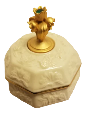 Vintage 1970s Lenox Porcelain Emerald; May Simulated Birthstone Collection Retired Trinket Box