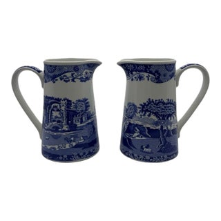 Vintage Mid-Century Modern Spode Blue Italian 8 Oz Windsor Jugs - Set of 2 For Sale