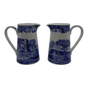 Vintage Mid-Century Modern Spode Blue Italian 8 Oz Windsor Jugs - Set of 2