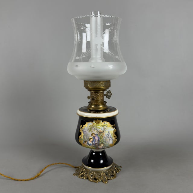 Vintage Porcelain, Brass and Glass Table Lamp from Limoges, France, 20th Century For Sale - Image 15 of 15