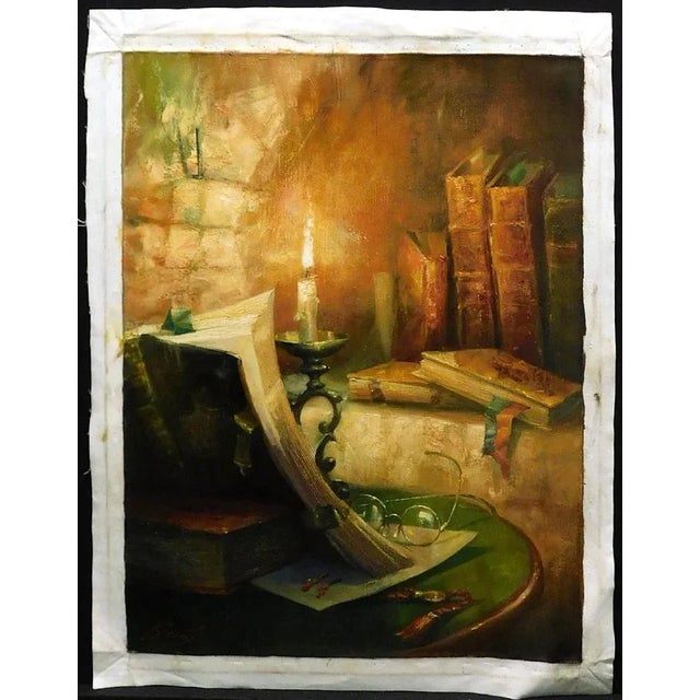 Impressionist "Books in a Niche" Vladimir Ekimov Original Hand Signed Oil Painting For Sale - Image 3 of 6