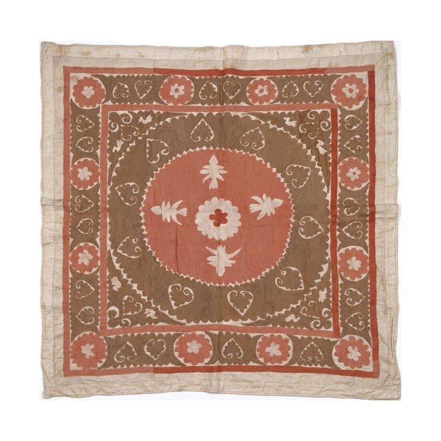 Hand-Embroidered Vintage Suzani from Uzbek, circa mid-1960s. Dimension; 52'' x 53'' inches / 133 x 134 cm / 4'4'' x 4'5''...