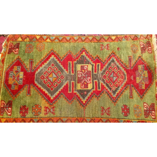 Red Antique Turkish Oushak Area Rug, Handwoven Wool, Geometric, Green & Red, 2' x 3' For Sale - Image 8 of 11