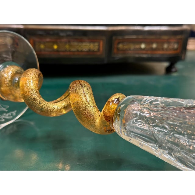 Glass Pair of Union Street Spiral Gold Champagne Flutes, 1996-2003 For Sale - Image 7 of 9