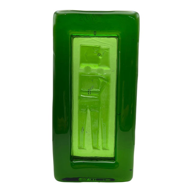 Large Erik Höglund for Boda "Primitive Man Motif" Relief Glass Tray, 1960s Sweden For Sale