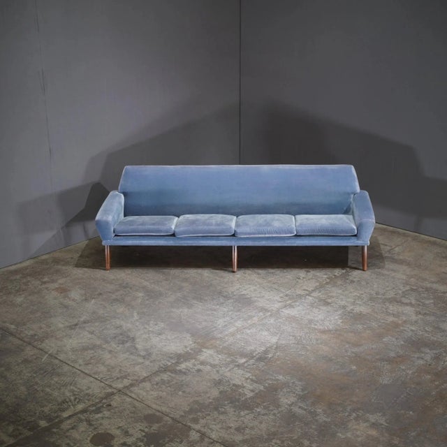 Wood Four-Seater Sofa in Blue Velvet by N.A. Jørgensens for Bramin Møbler, 1980s For Sale - Image 7 of 11