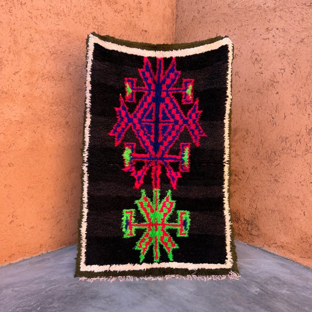 Vintage Black Moroccan Cotton Rug For Sale - Image 9 of 9