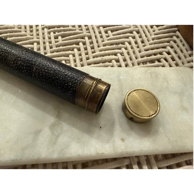 Rare Antique French Leather Wrapped Brass Nautical Maritime Telescope For Sale - Image 10 of 15