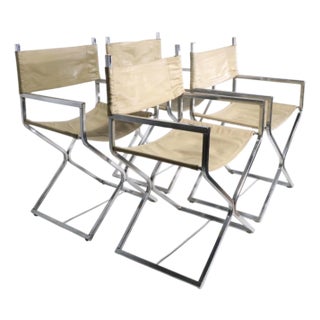 Set of Four Chrome Directors Chairs C. 1970's For Sale