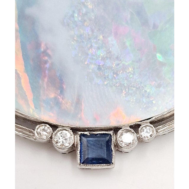 Metal Mid-Century 18 Karat White Gold Brooch with Multicolored Opal, Diamonds and Sapphires, Italy, 1950s For Sale - Image 7 of 15