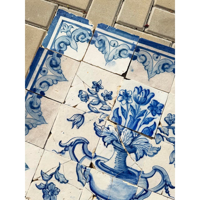 Antique 18th Century Portuguese Baroque Blue & White Floral Tile Panel For Sale - Image 14 of 15